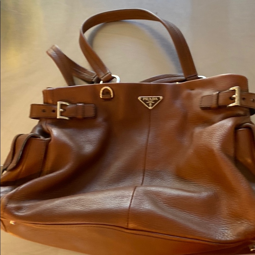 Brown leather authentic Prada satchel
